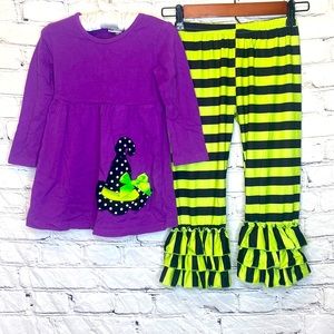 Honeydew Purple Green Black Striped Pant Witch Hat Halloween Outfit Girls Size 4